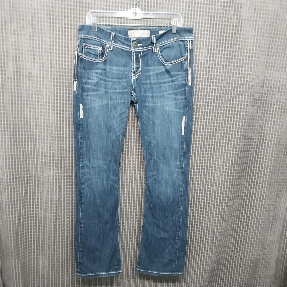 BKE Sabrina Boot Jeans Women 31R Medium Wash Contrast Stitch Denim Blue